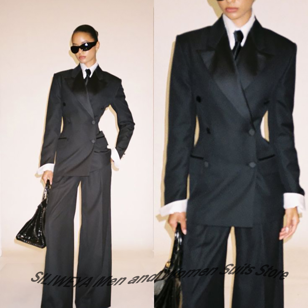 Women'S Formal Wear Jackets - Профессиональный женский черный двубортный костюм, приталенный