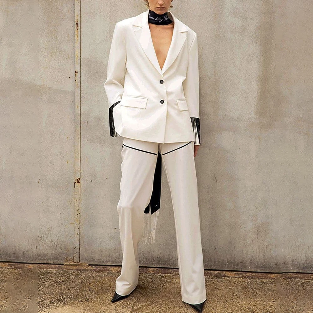 Women Formal Wear Without Blazer - Модный белый комплект из двух предметов,